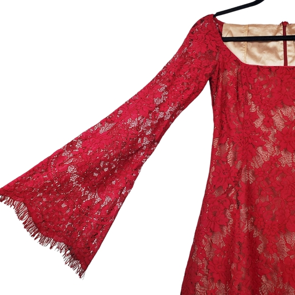 Majorelle Womens Benson Flare Sleeve Red Lace Mini Dress Size XS - Picture 5 of 9